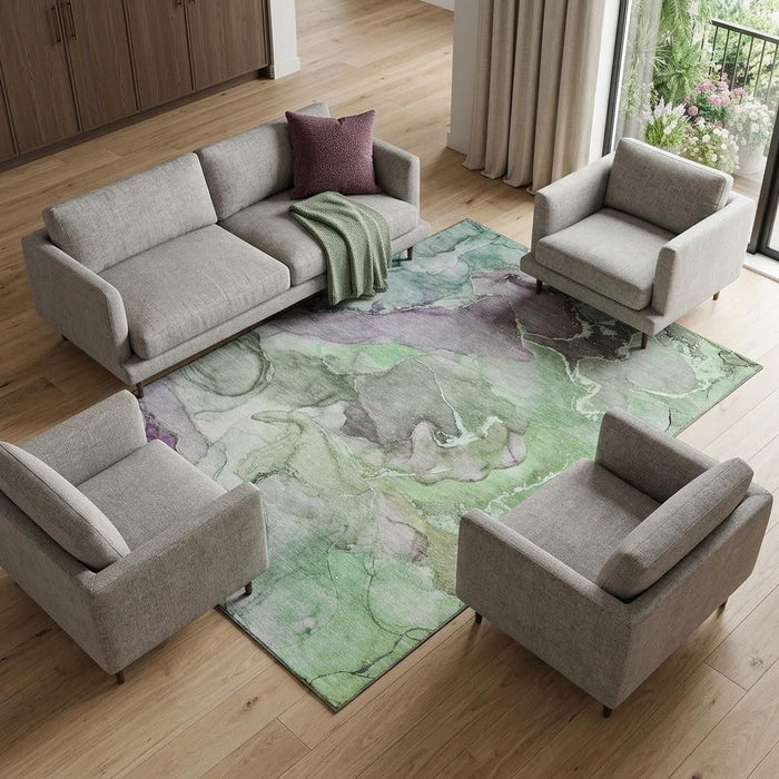 9' X 12' Abstract Washable Area Rug With UV Protection (646493) - Green / Gray / Purple