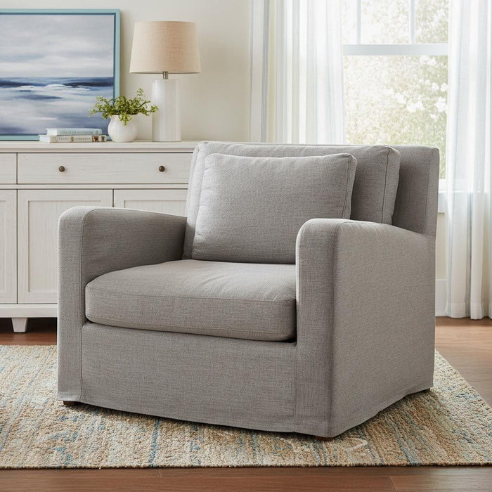 38" Linen Arm Chair - Gray And Wood Brown