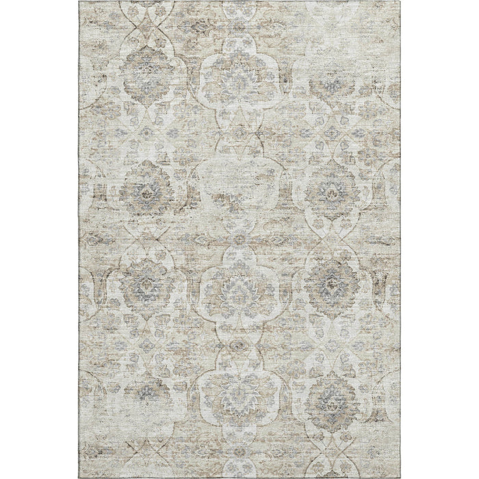 10' X 14' Floral Medallion Distressed Washable Area Rug With UV Protection (644580) - Linen / Ivory