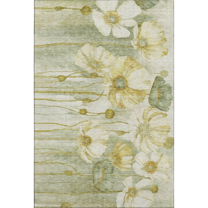 3' X 5' Floral Washable Area Rug With UV Protection (657318) - Sage / Gold / Ivory