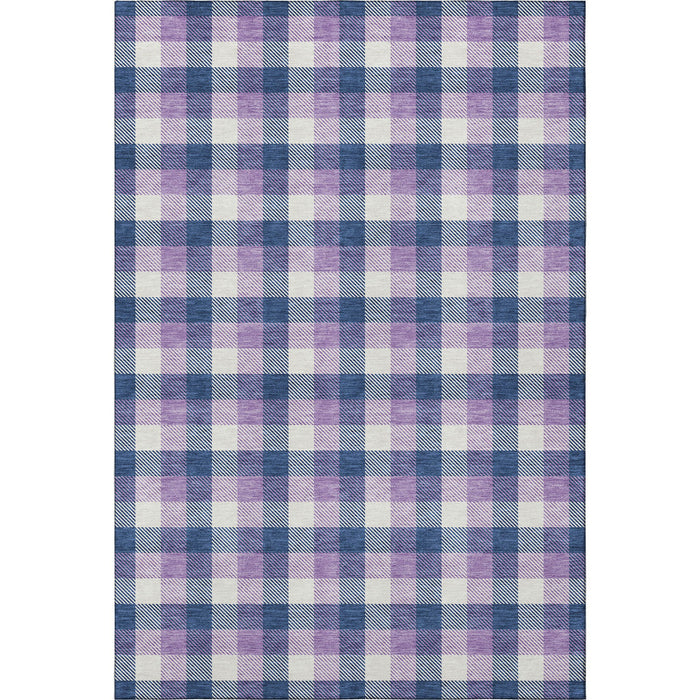 10' X 14' Plaid Washable Area Rug With UV Protection (682565) - Navy Blue / Ivory / Purple