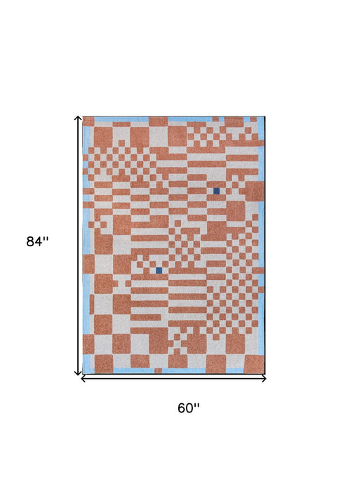 6' x 8' Geometric Non Skid Area Rug - Blue And Red