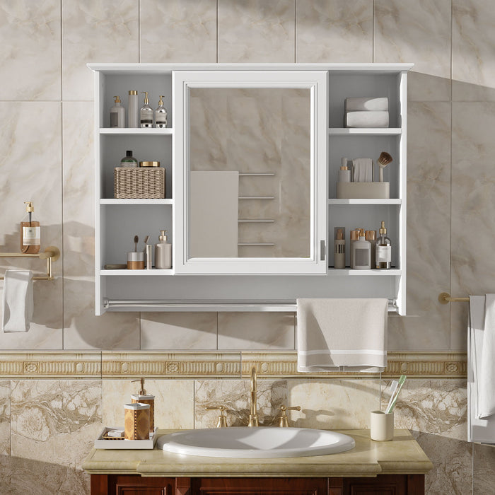 Giga modern wall-mounted medicine cabinet with soft close door, adjustable shelf, and towel bar, ideal for bathroom storage.