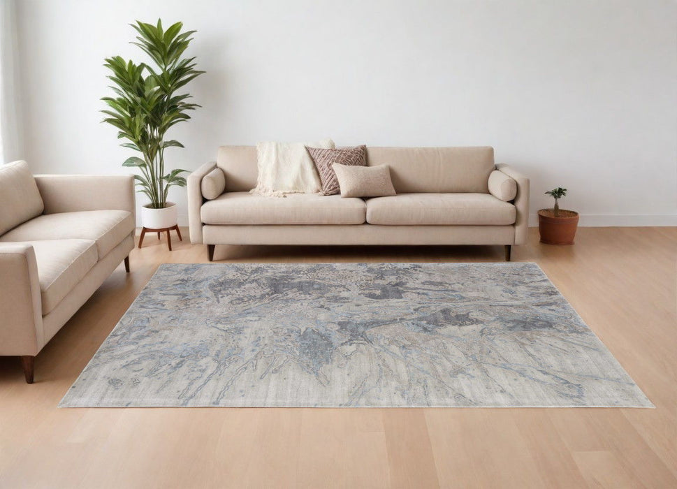 8' x 10' Abstract Hand Tufted Worn Faded Area Rug - Gray Tan And Green