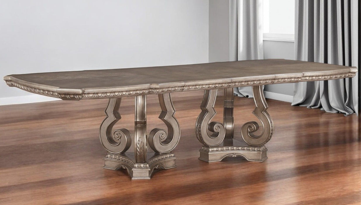 76" Solid Wood Double Pedestal Base Dining Table - Champagne