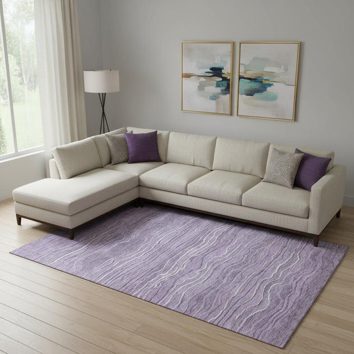 10' X 14' Striped Washable Area Rug With UV Protection (697722) - Purple / Ivory