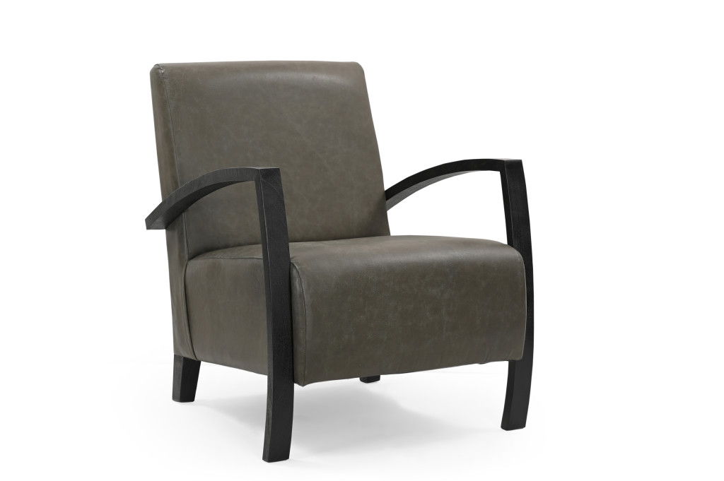 Top Grain Leather Arm Chair - Dark Gray And Black