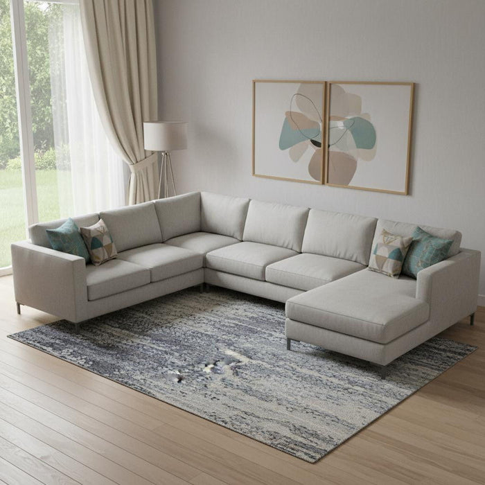 10' X 14' Abstract Washable Area Rug With UV Protection (715381) - Blue / Ivory