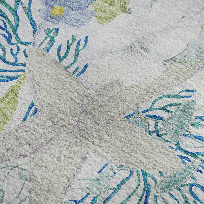 8' X 10' Geometric Washable Area Rug With UV Protection (645694) - Aqua / Ivory / Green
