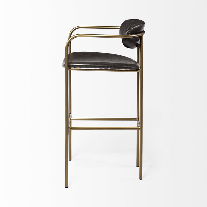 Faux Leather And Steel Bar Height Bar Chair - Black And Gold