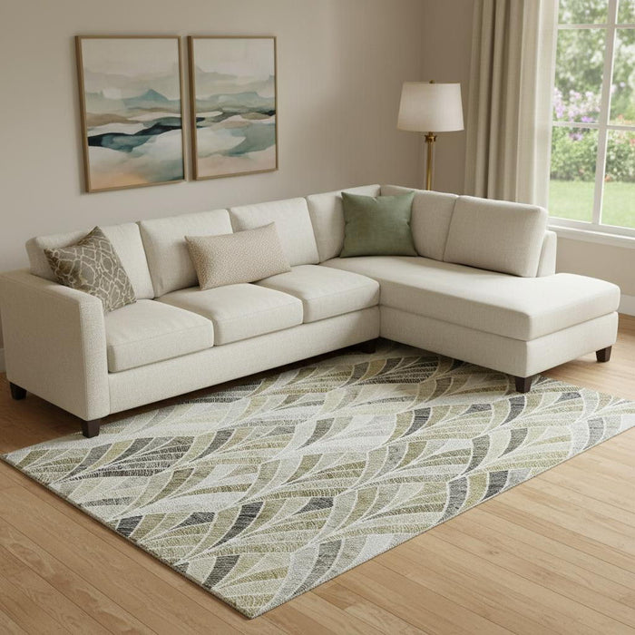 10' X 14' Geometric Washable Area Rug With UV Protection (667629) - Taupe / Ivory
