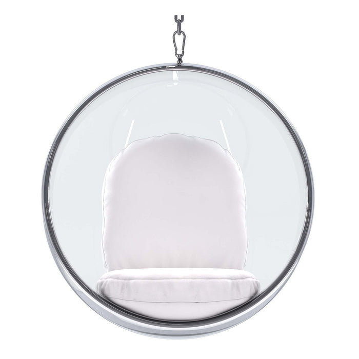 Acrylic And Faux Leather Hanging Balloon Chair - White And Silver