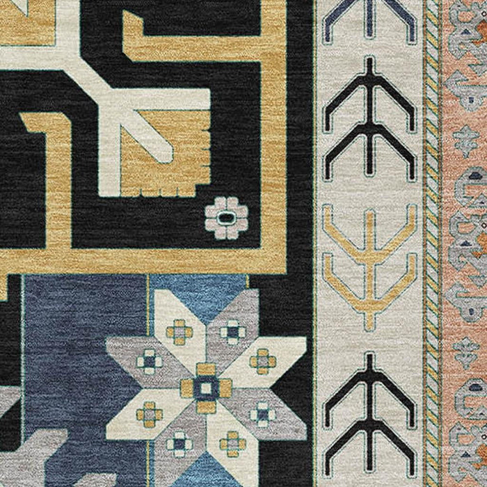 10' X 14' Southwestern Washable Area Rug With UV Protection (679618) - Black / Copper / Gold