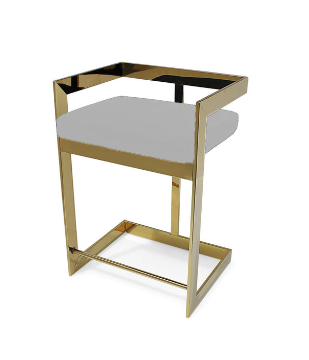 26" Metal And Velvet Low Back Counter Height Bar Chair - Gold / Gray