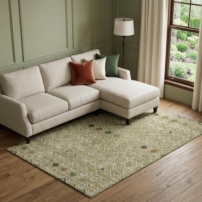 10' X 14' Southwestern Washable Area Rug With UV Protection (674742) - Sage / Beige / Gold