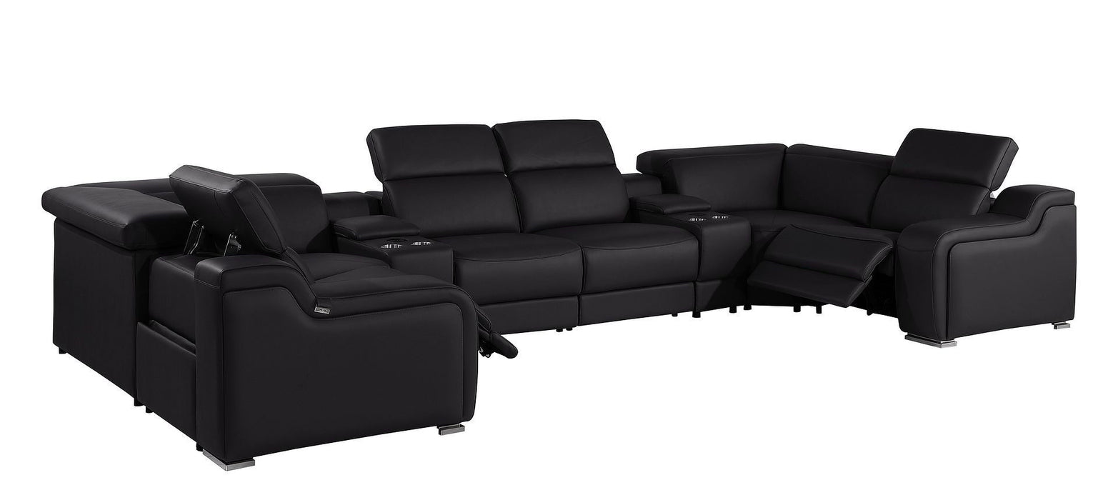 Leather Power Reclining U Shaped 8 Piece Corner Sectional With Console - Black