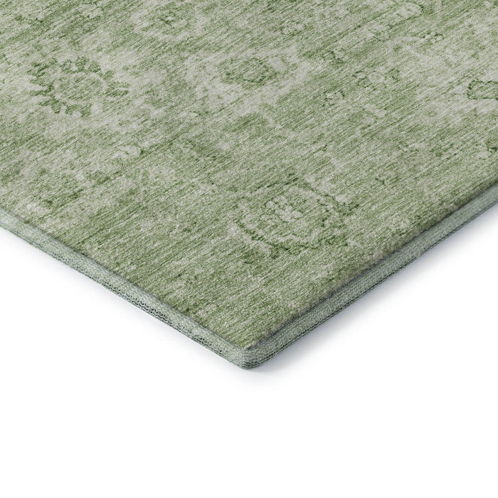 10' X 14' Damask Washable Area Rug With UV Protection (684052) - Artichoke Green / Ivory
