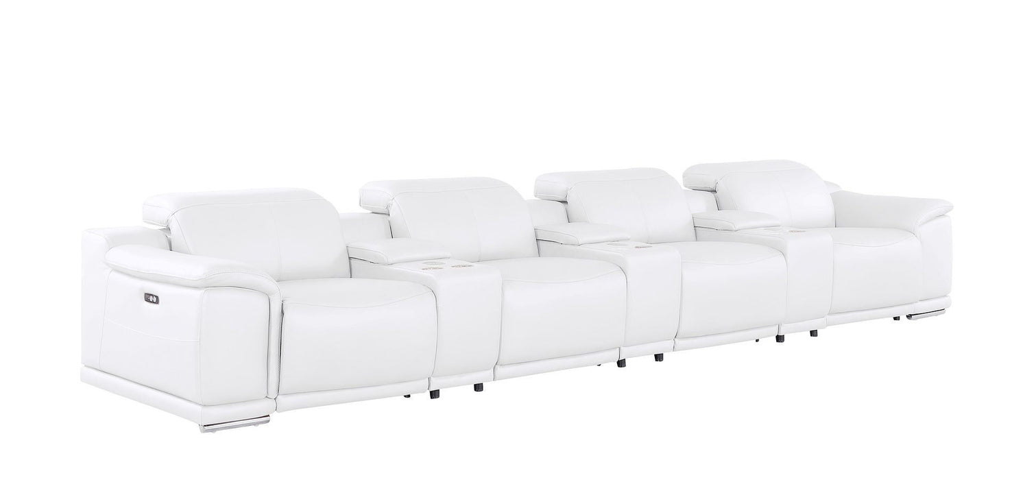 175" Leather Reclining USB Sofa - White