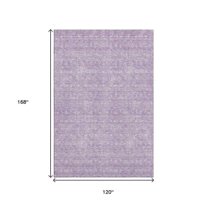 10' X 14' Floral Washable Area Rug With UV Protection (656909) - Lavender / Ivory
