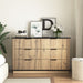 Giga modern accent cabinet with six drawers, natural wood finish, metal rounded corners, and elegant handles for stylish storage.