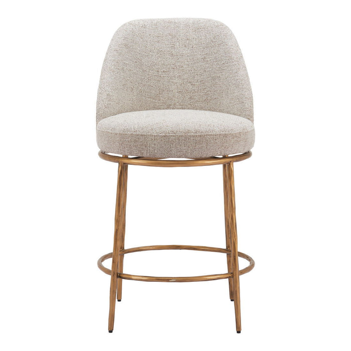 24" Fabric And Steel Counter Height Swivel Bar Chair - Beige / Gold