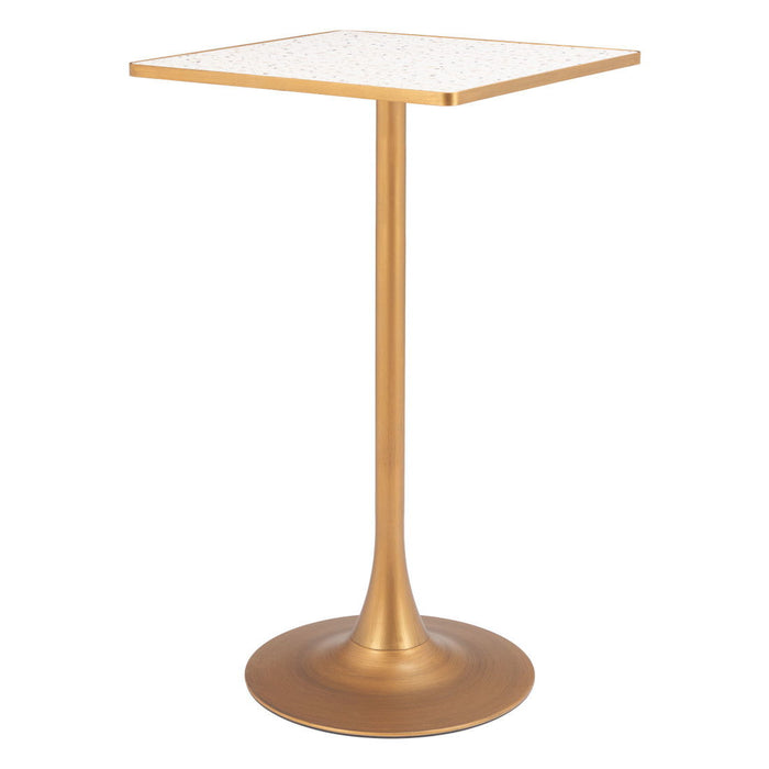 Faux Terrazzo Square Bar Table - Beige / Gold