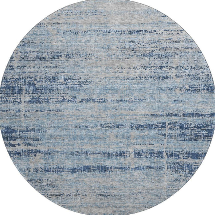 8' Abstract Washable Round Rug With UV Protection - Sky Blue And Gray