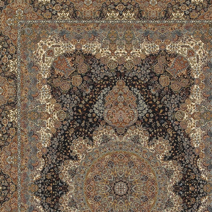 5' X 8' Medallion Area Rug With Fringe (574463) - Dark Blue / Black / Teal