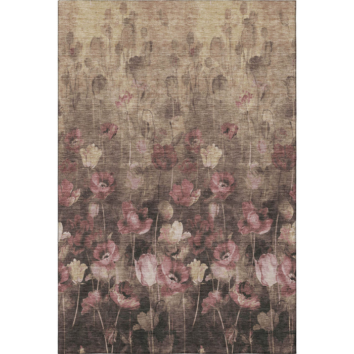 10' X 14' Floral Washable Area Rug With UV Protection (678197) - Taupe / Pink / Beige