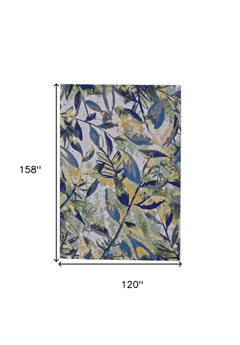 10' x 13' Floral Power Loom Worn Faded Area Rug - Green Blue And Ivory