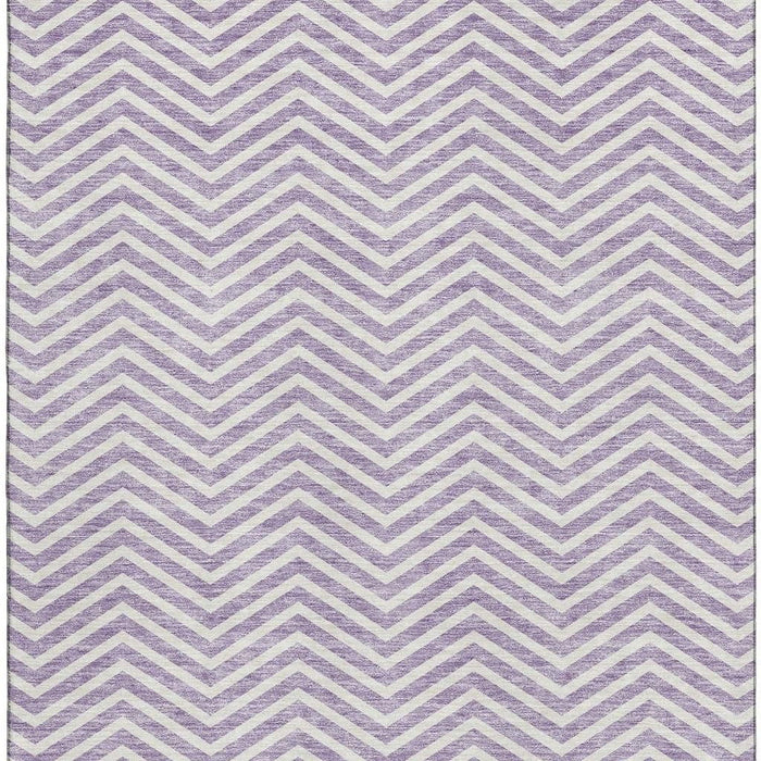 10' X 14' Chevron Washable Area Rug With UV Protection (674263) - Lilac / Ivory