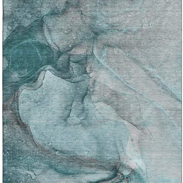 10' X 14' Abstract Washable Area Rug With UV Protection (647434) - Teal / Gray / Ivory