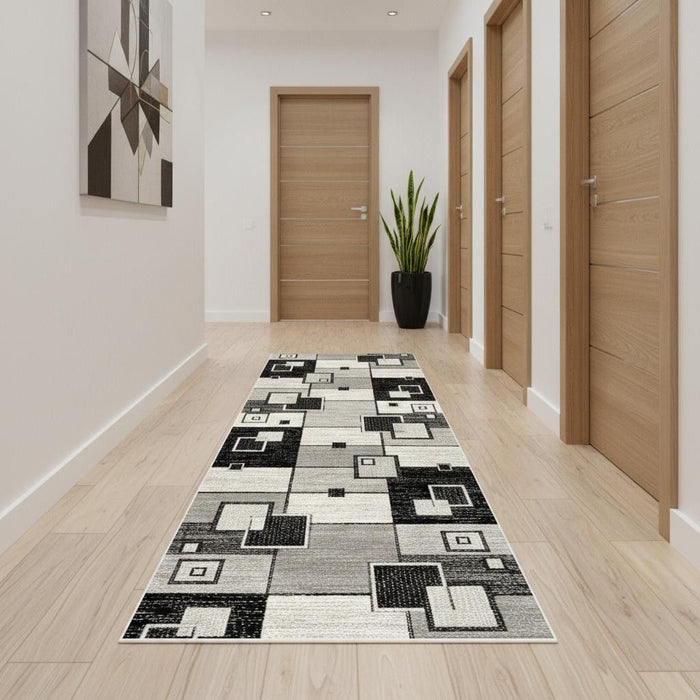 18' Geometric Runner Rug (610147) - Gray / Black