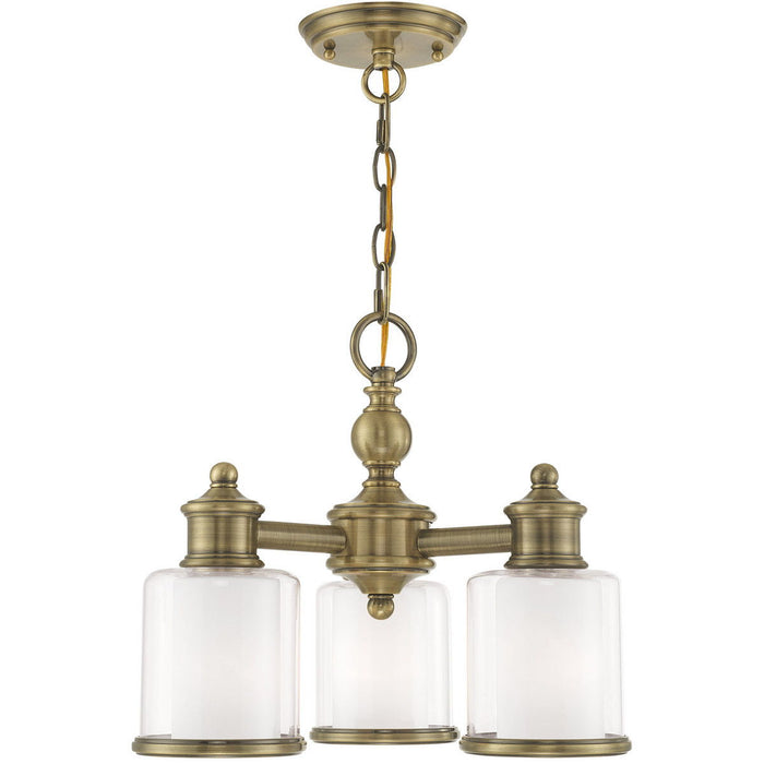 14'' Three Light Dimmable Chandelier With Shades - Antiqued Brass