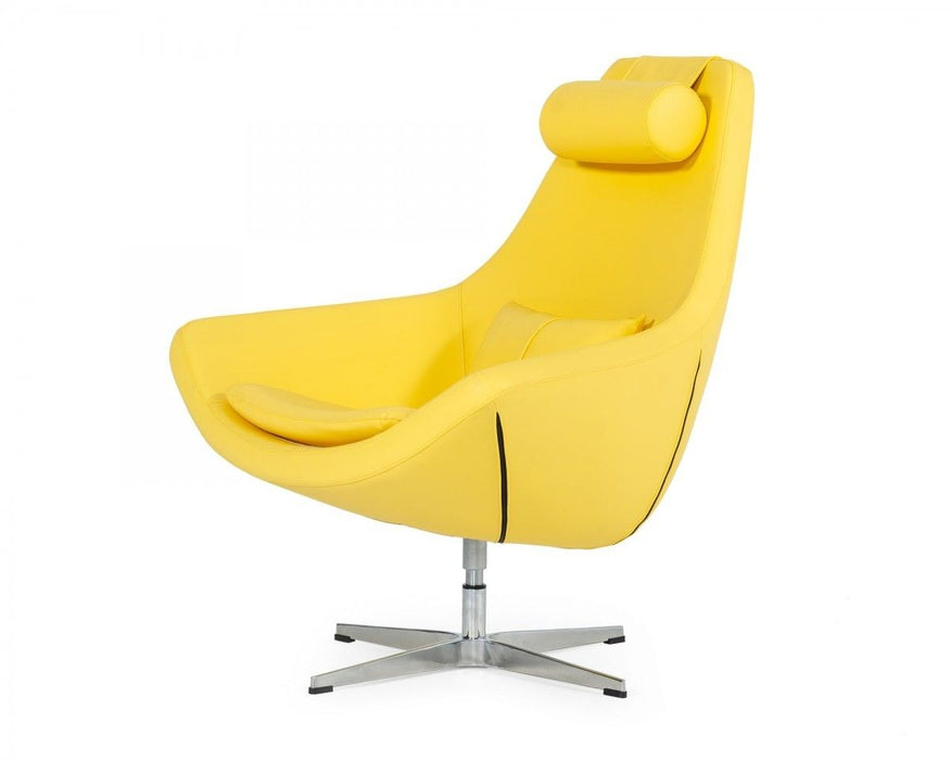 Modern Faux Leather And Steel Swivel Chair - Yellow