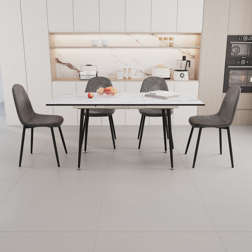 Modern Giga extendable 5-piece dining table and chair set for 2 to 6 people, with sleek design and wood finish.