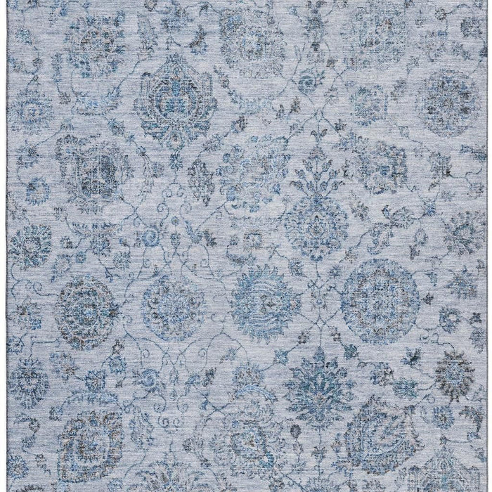 10' X 14' Damask Washable Area Rug With UV Protection (705125) - Blue / Gray