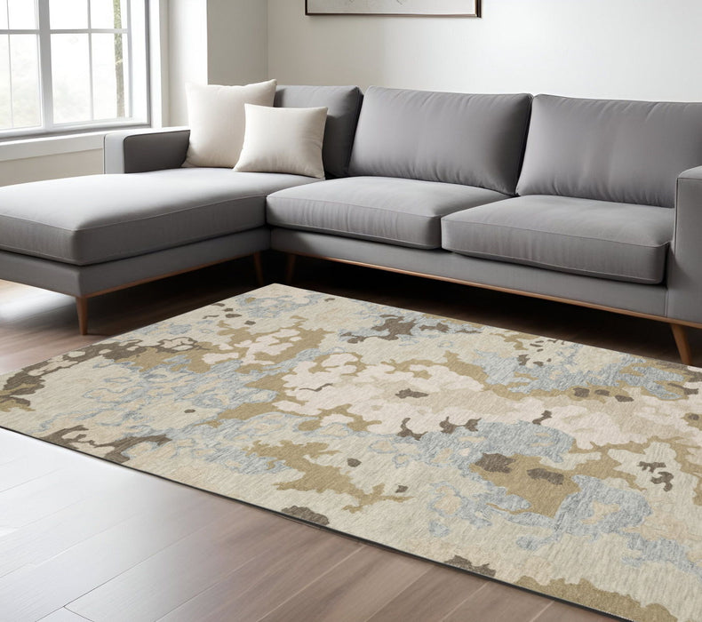 10' X 13' Wool Abstract Hand Tufted Area Rug - Beige And Blue