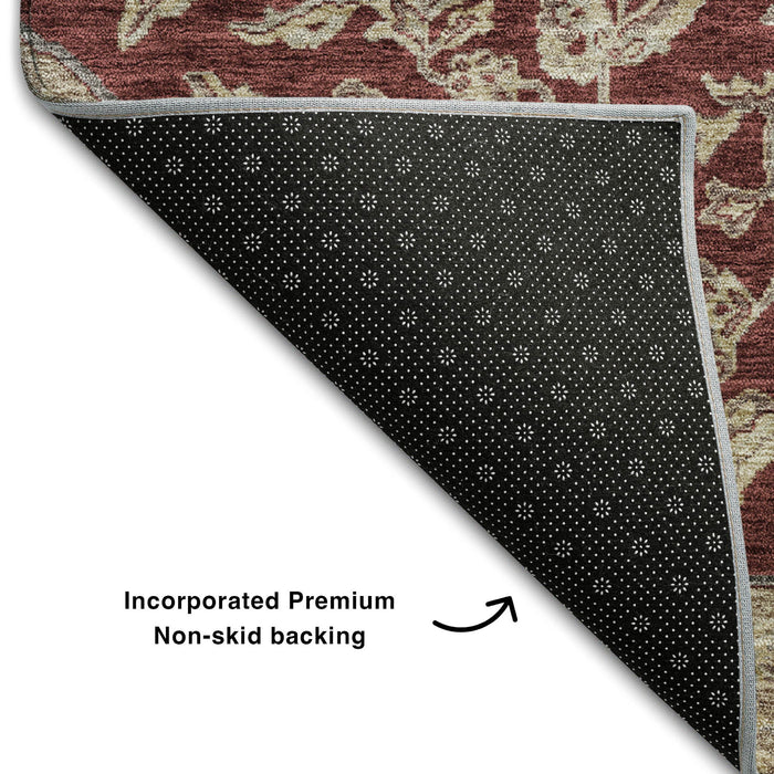 10' X 14' Floral Medallion Washable Area Rug With UV Protection (686903) - Burgundy / Beige / Gray