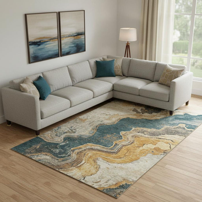 10' X 14' Abstract Washable Area Rug With UV Protection (707719) - Linen / Gray / Ivory
