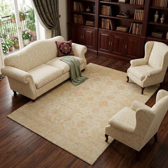 10' X 14' Oriental Washable Area Rug With UV Protection (695780) - Beige / Copper