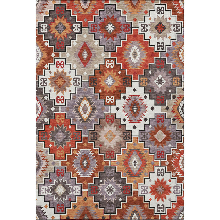 10' X 14' Geometric Washable Area Rug With UV Protection (718665) - Rust / Lavender