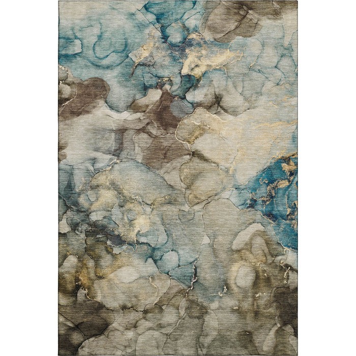 10' X 14' Abstract Washable Area Rug With UV Protection (714751) - Brown / Teal