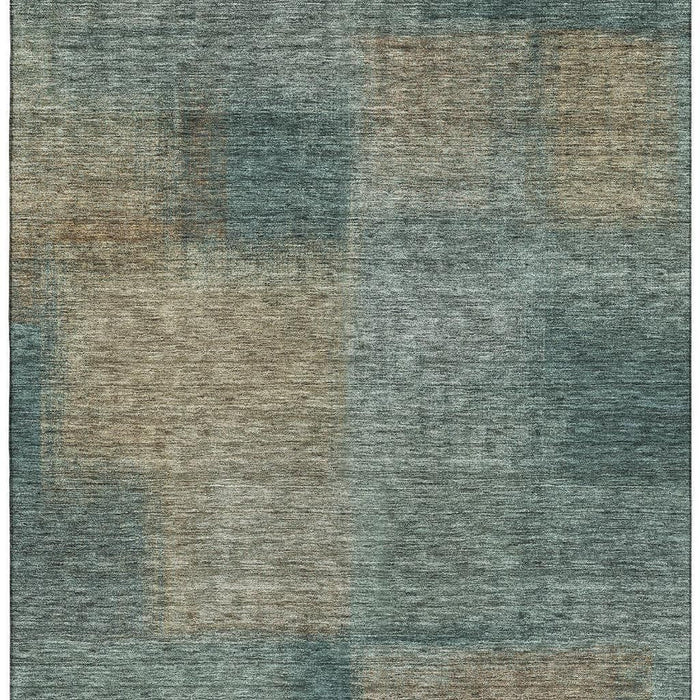 10' X 14' Abstract Washable Area Rug With UV Protection - Teal And Brown