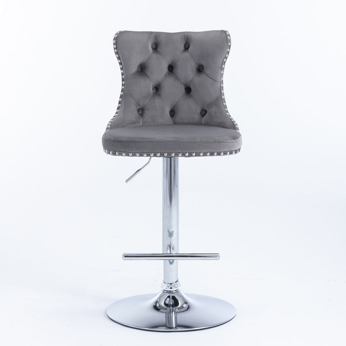 Set of two Giga swivel barstools with adjustable height, upholstered seats, tufted backs, ideal for home pub and kitchen island.