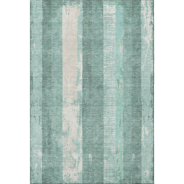 10' X 14' Striped Washable Area Rug With UV Protection (697296) - Pale Aqua / Teal / Beige