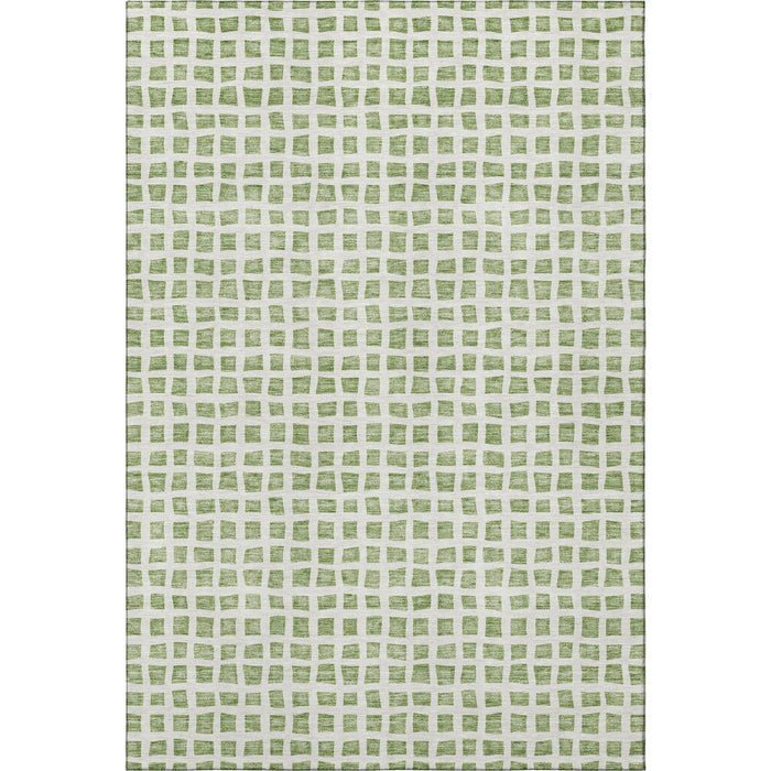 9' X 12' Geometric Washable Area Rug Polyester With UV Protection - Artichoke Green And Ivory
