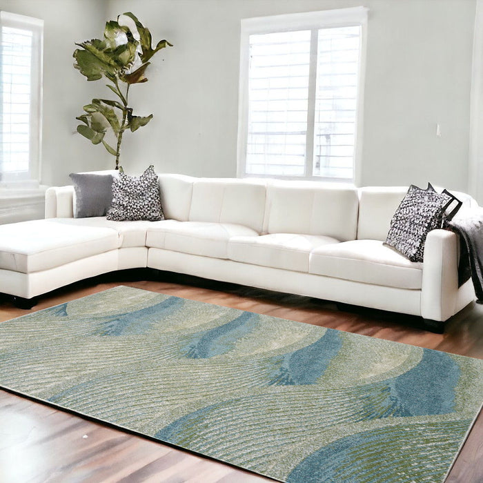 10' x 13' Abstract Waves Modern Area Rug - Blue Beige