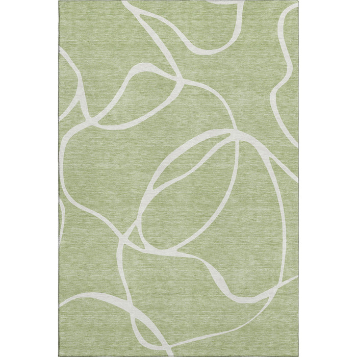 10' X 14' Abstract Washable Area Rug With UV Protection (678616) - Artichoke Green / Ivory