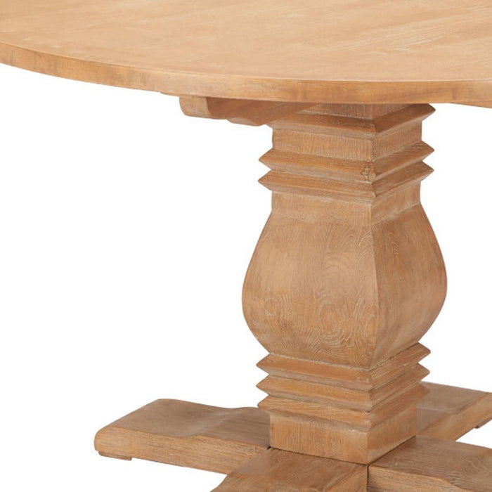 Solid Wood Pedestal Base Top Dining Table - Brown